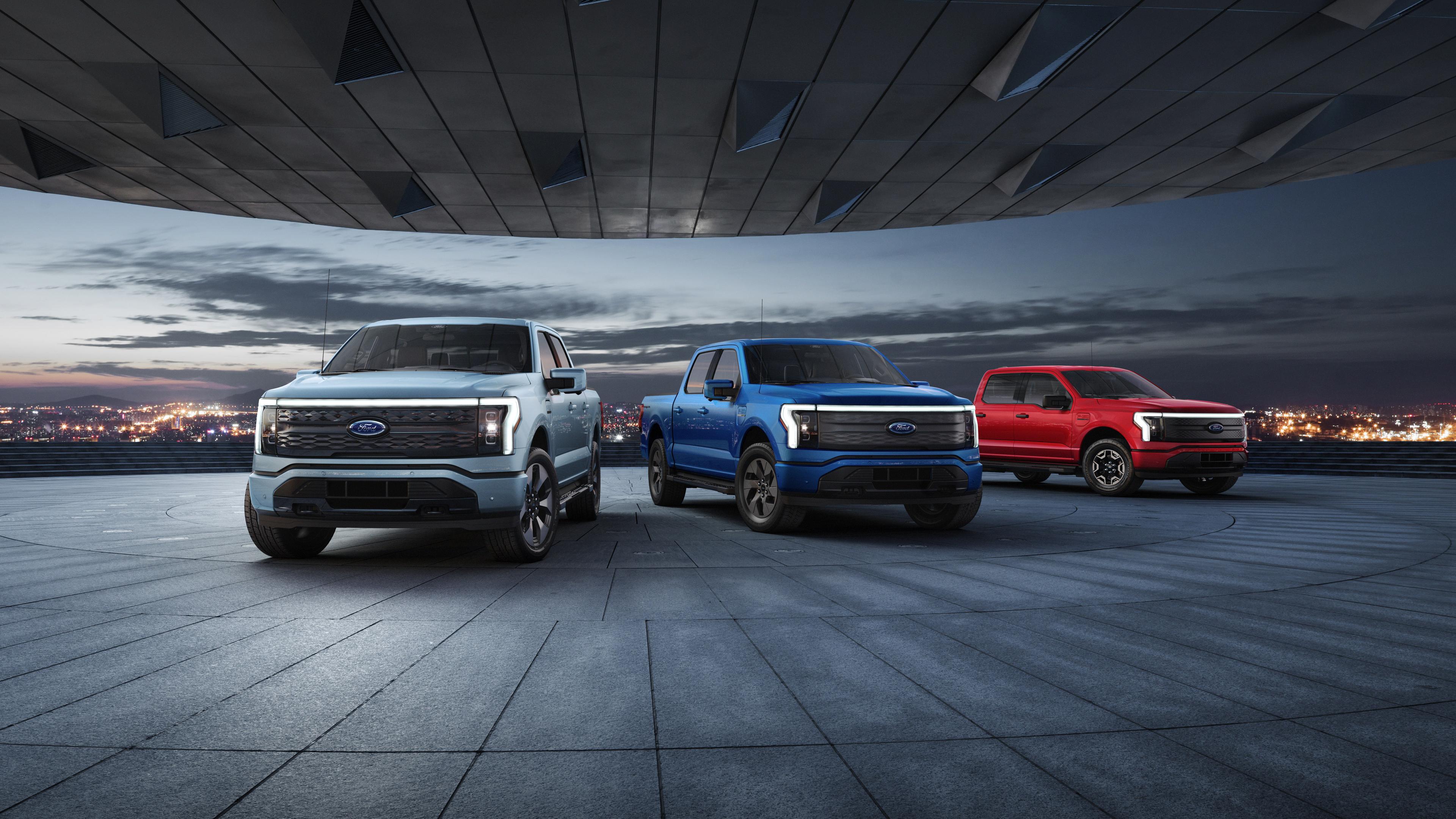Pre-production models of the 2022 Ford F-150 Lightning Platinum, Lariat, and XLT