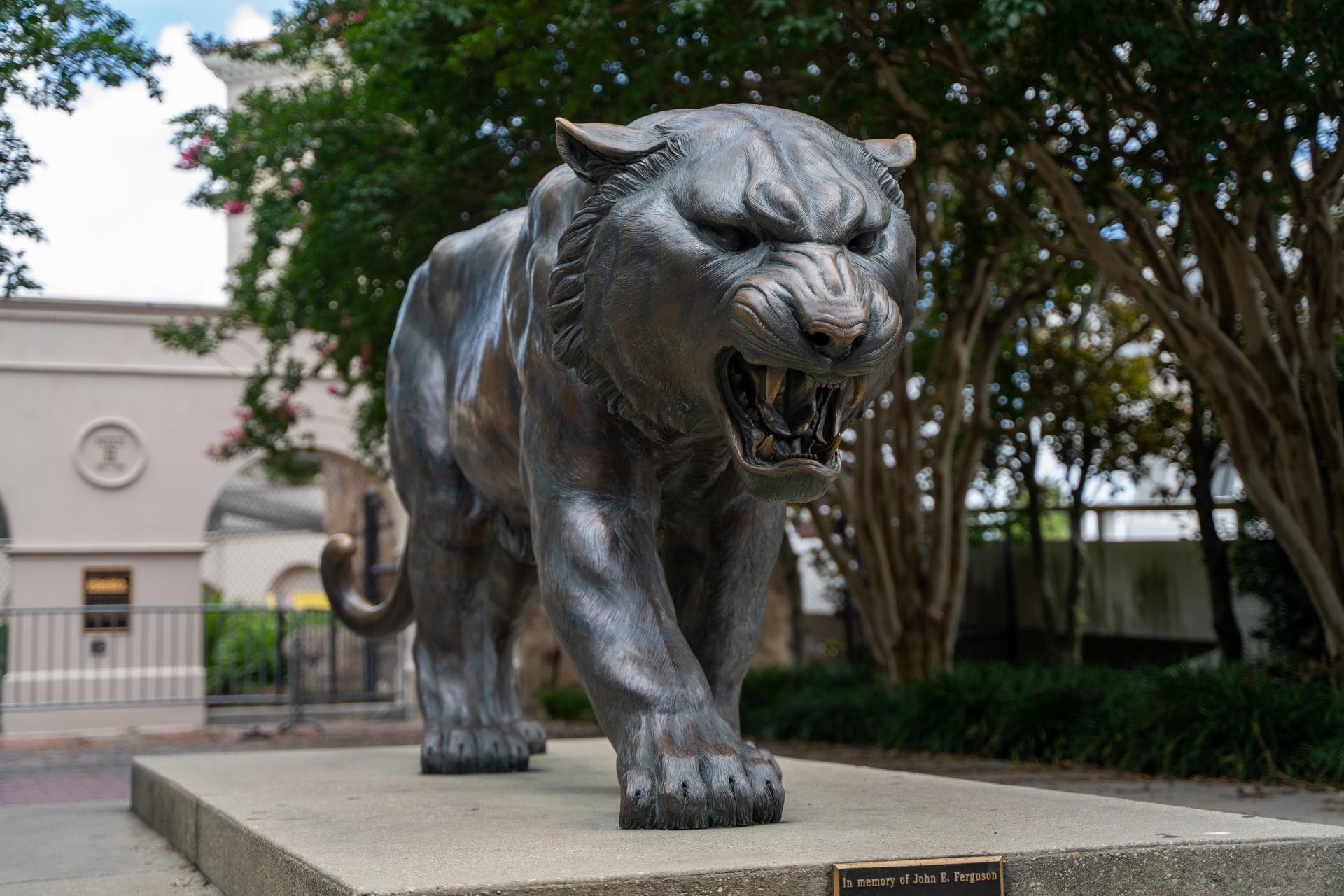LSU's mascot in statue form at Baton Rouge