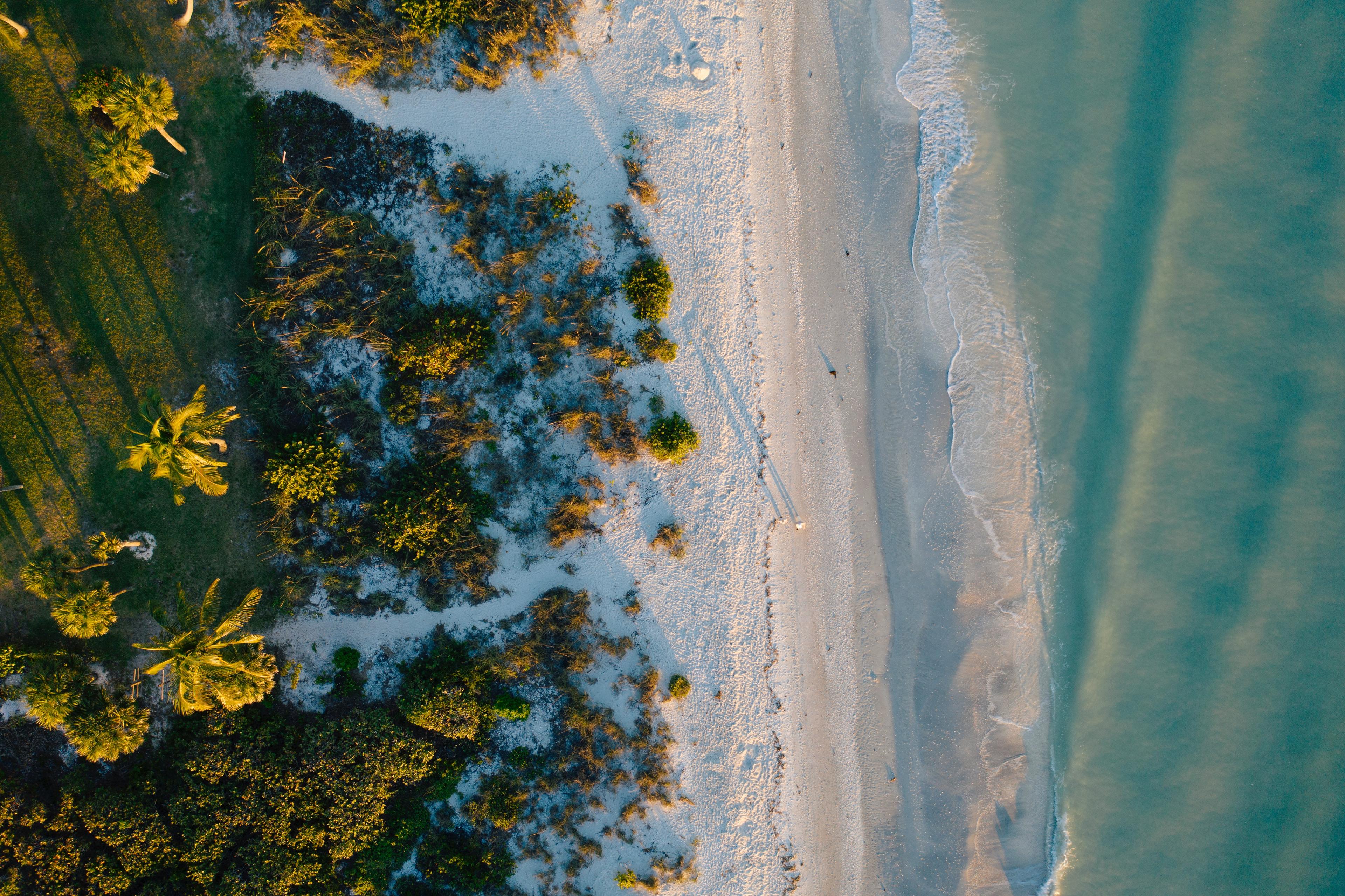 An aerial view of the beach on Sanibel Island.
