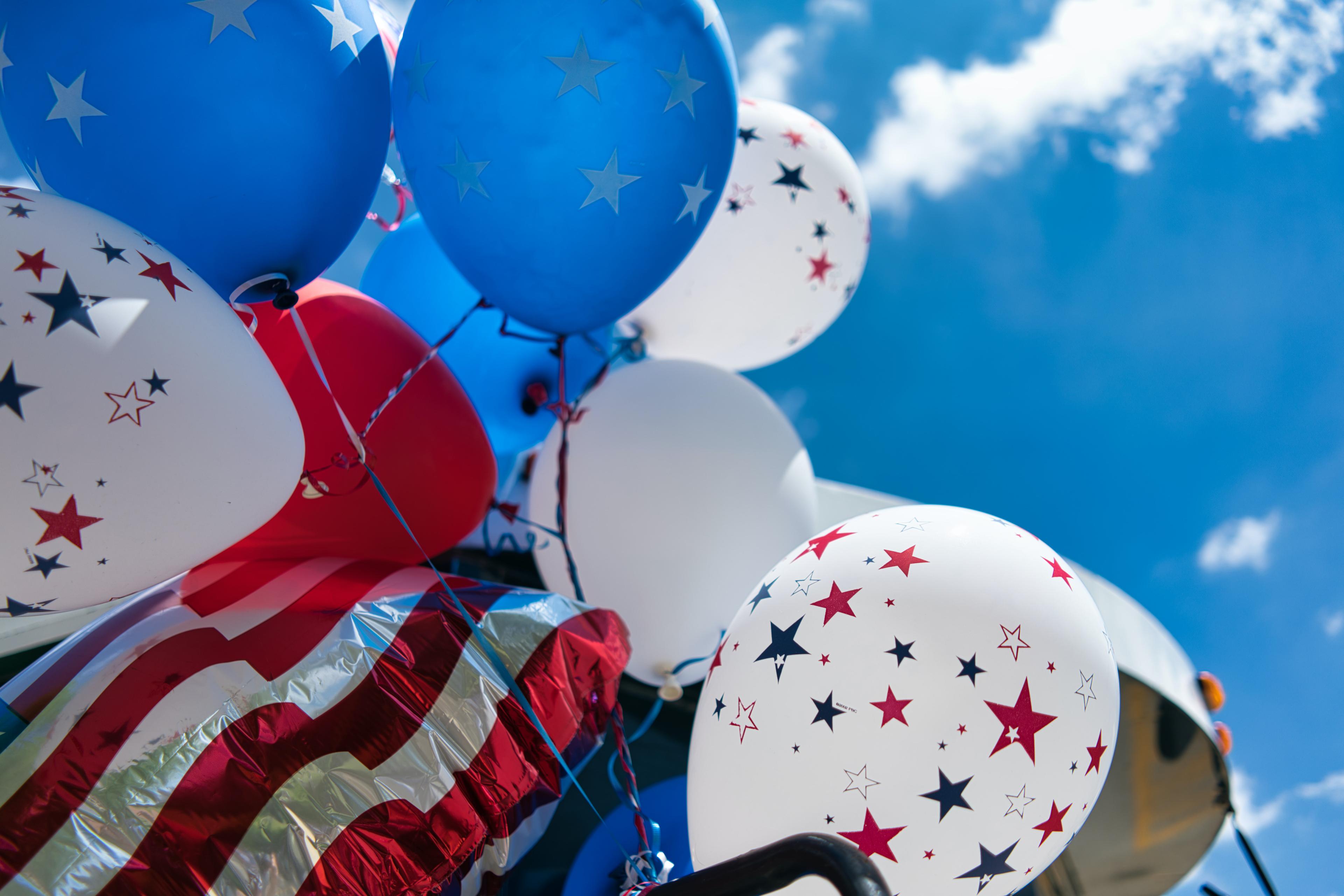 red white and blue Fourth of July balloons