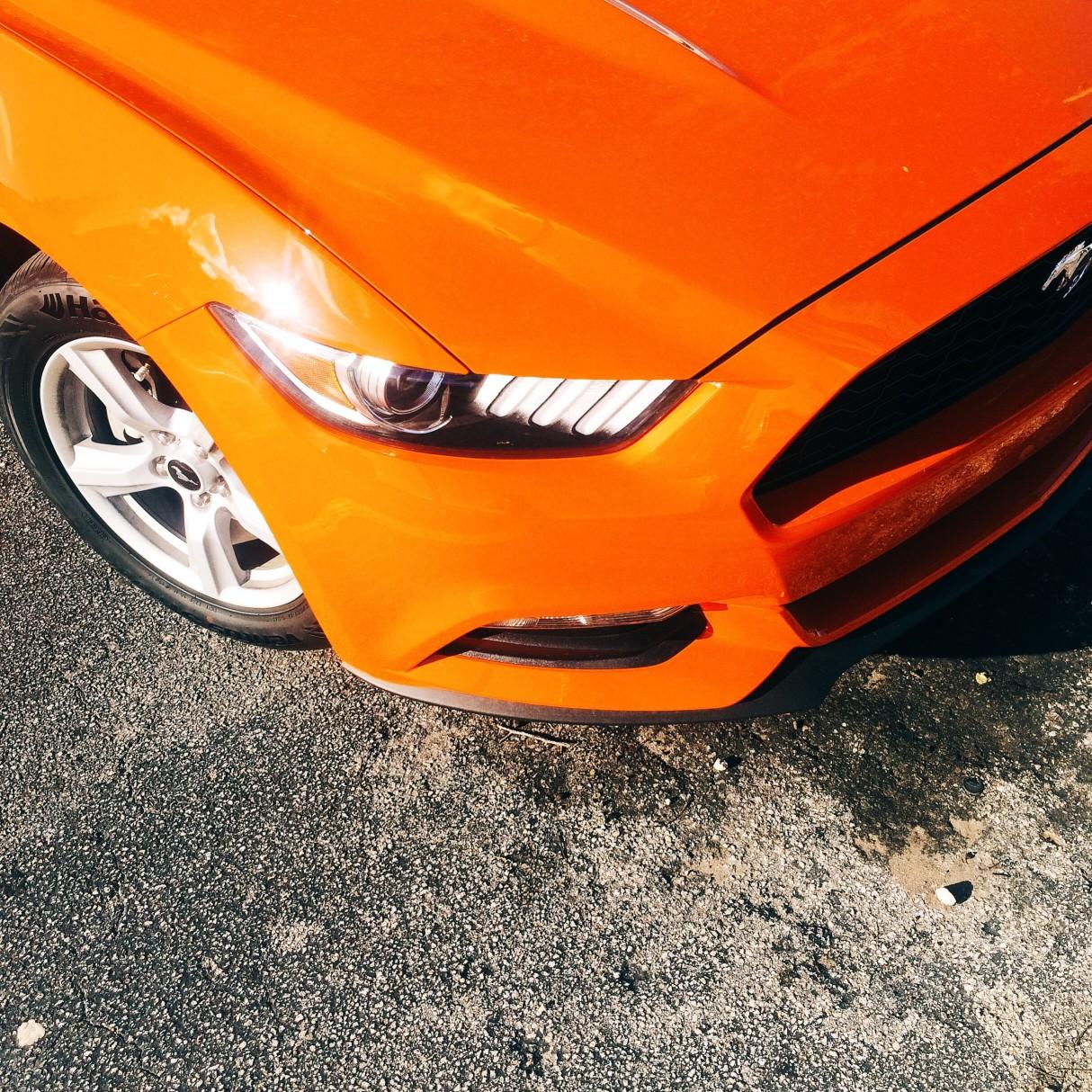 closeup of an orange car