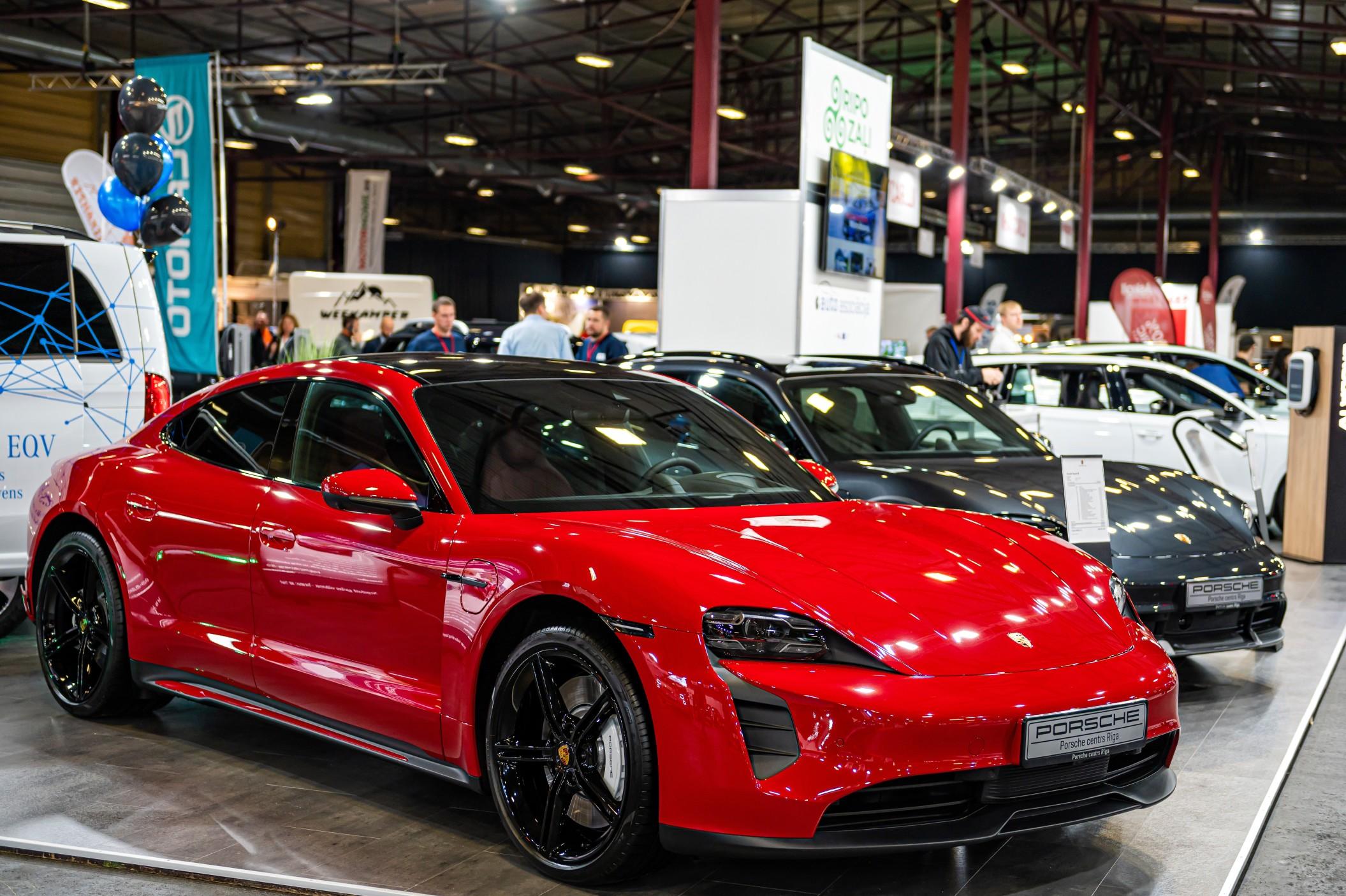 red electric sports car Porsche taycan