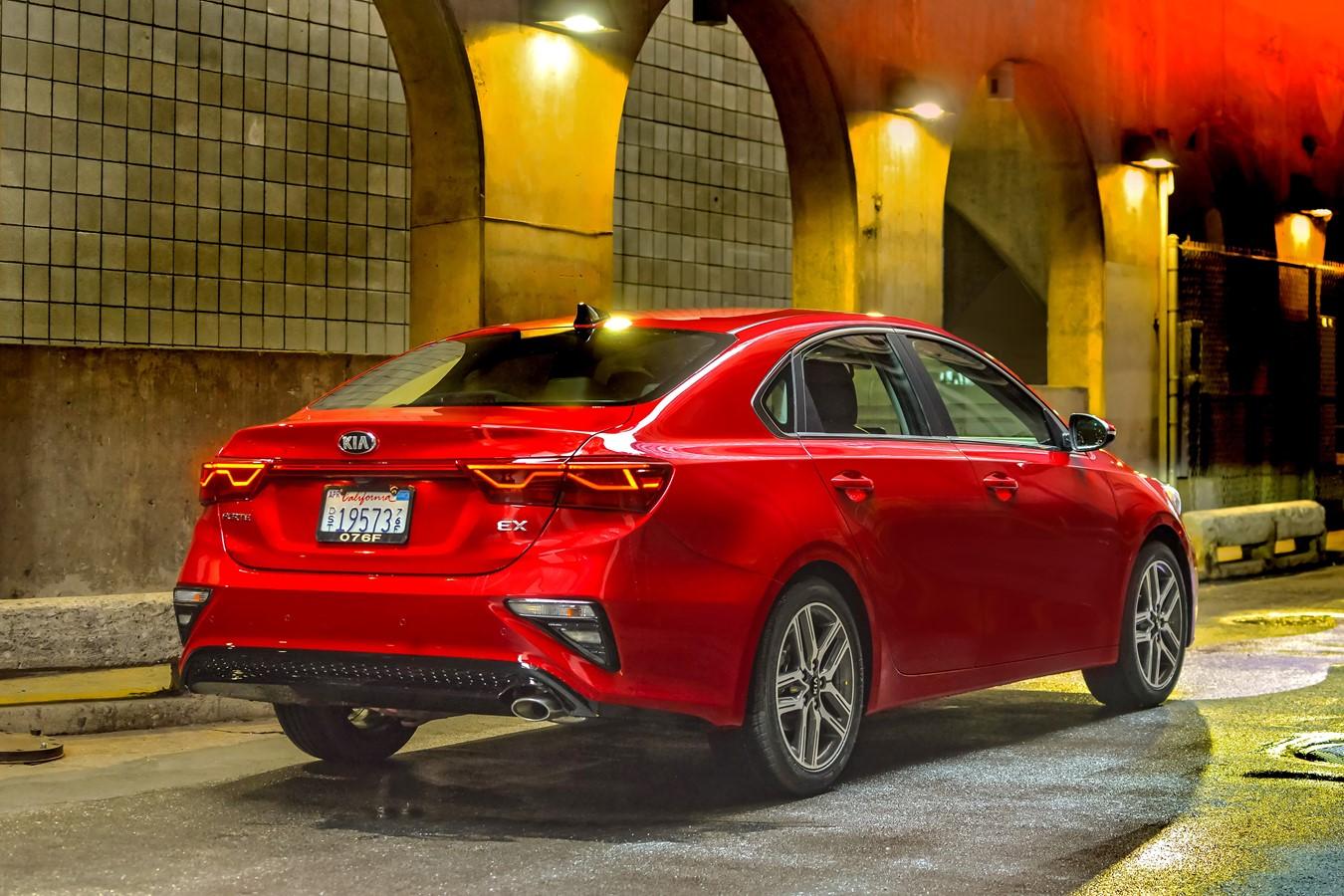 A red 2019 Kia Forte on display.