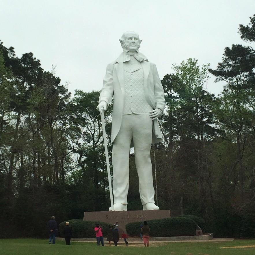 Large pure white statue of Sam Houston, the most famous resident in Independence, Texas.