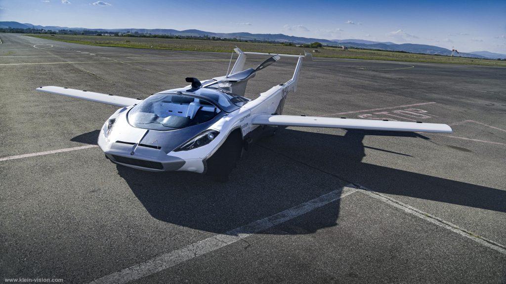 The AirCar, pictured on a runway. 