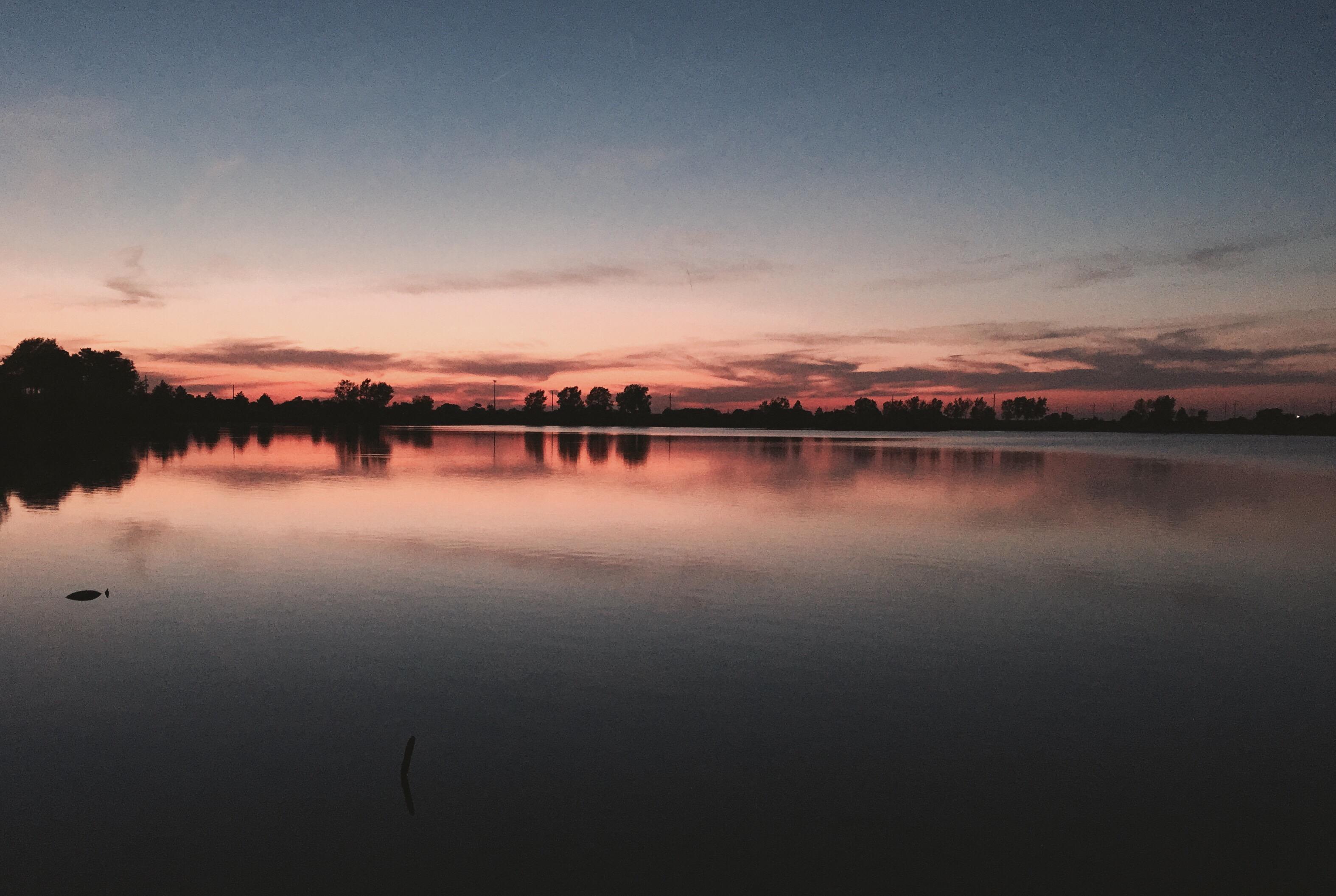 View of lake in Nebraska at sunset