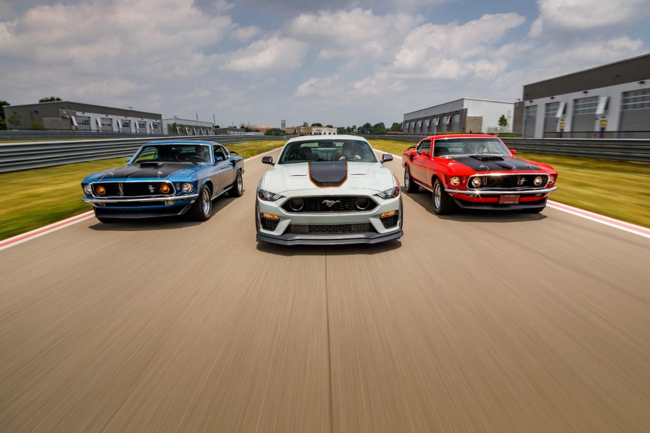 The new Mach 1, shown between two older models here, represents the best of all of its predecessors.