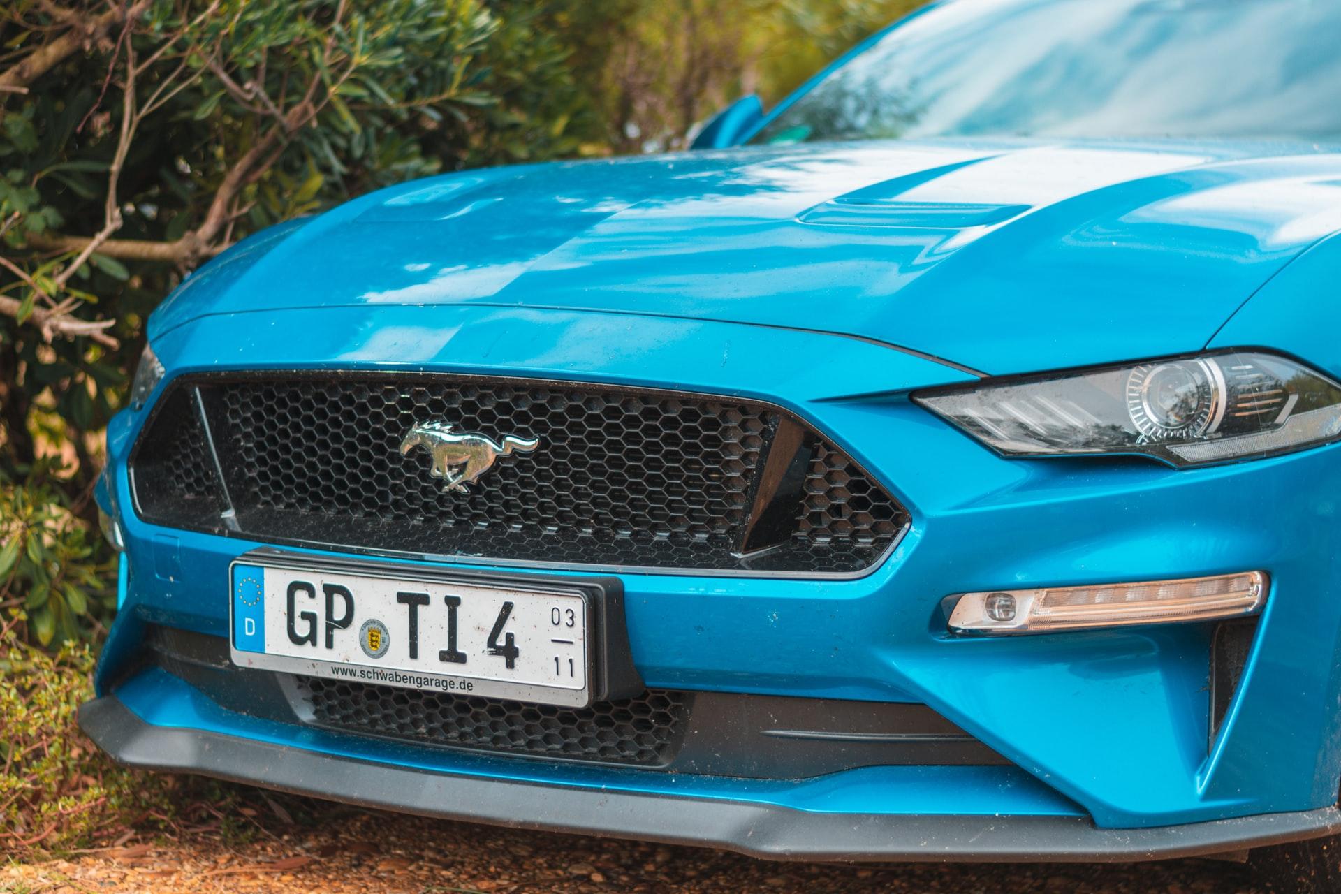 Blue paint makes a regular Mustang look even more like a classic.