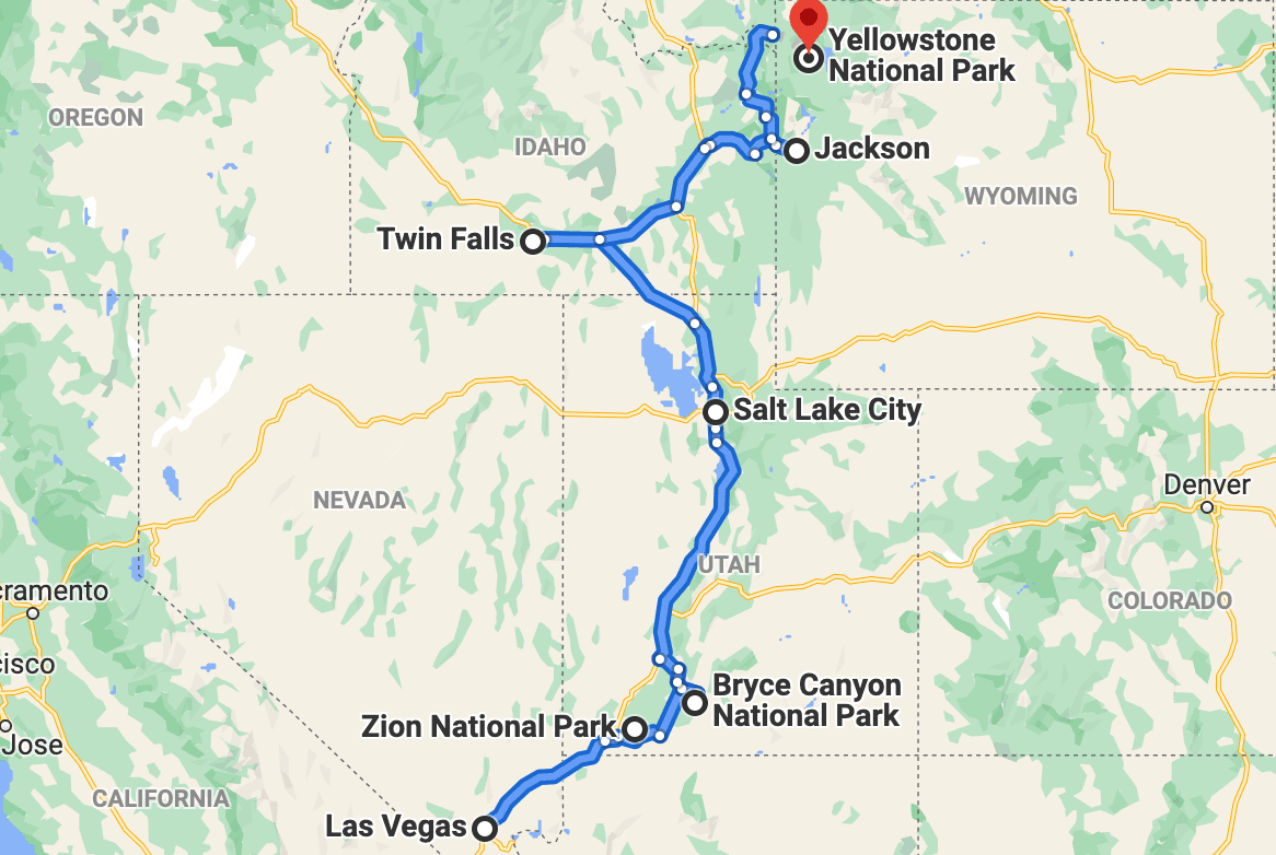 lv to yellowstone map