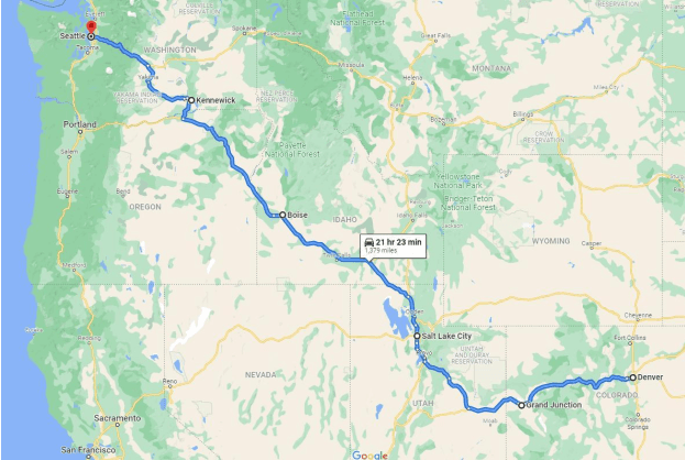 Route from Denver to Seattle