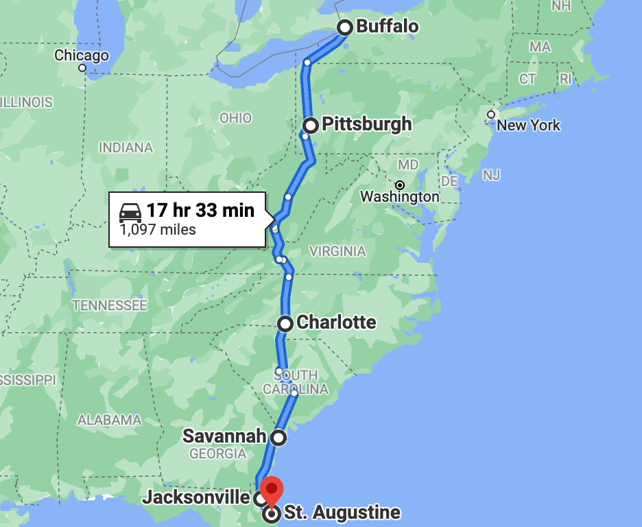 Buffalo, NY to St. Augustine, FL