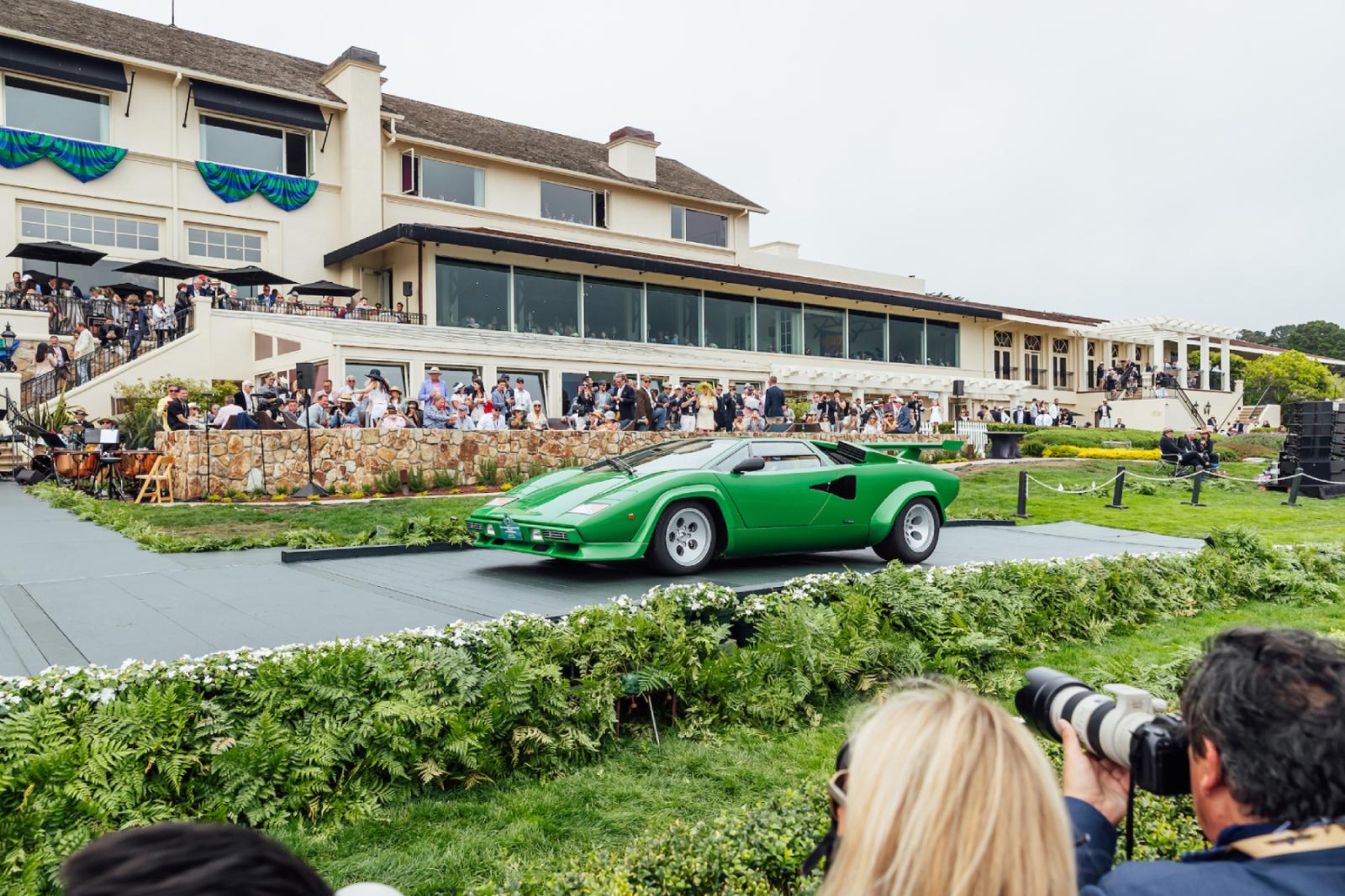 Green Lamborghini Countach on display at Pebble Beach auction