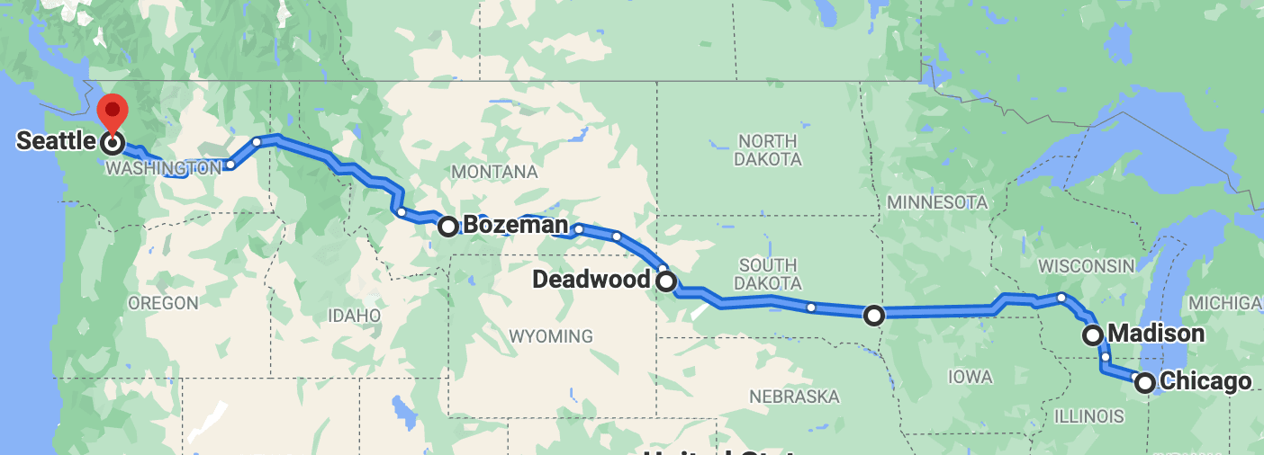 chicago to seattle road trip distance